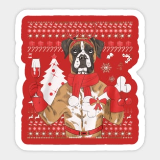 Boxer Ugly Christmas Sweatshirt Sticker